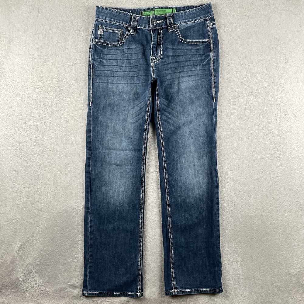 Rock & Roll Denim Pistol Straight Jeans Mens 31x30 Blue Whisker Western Cowboy